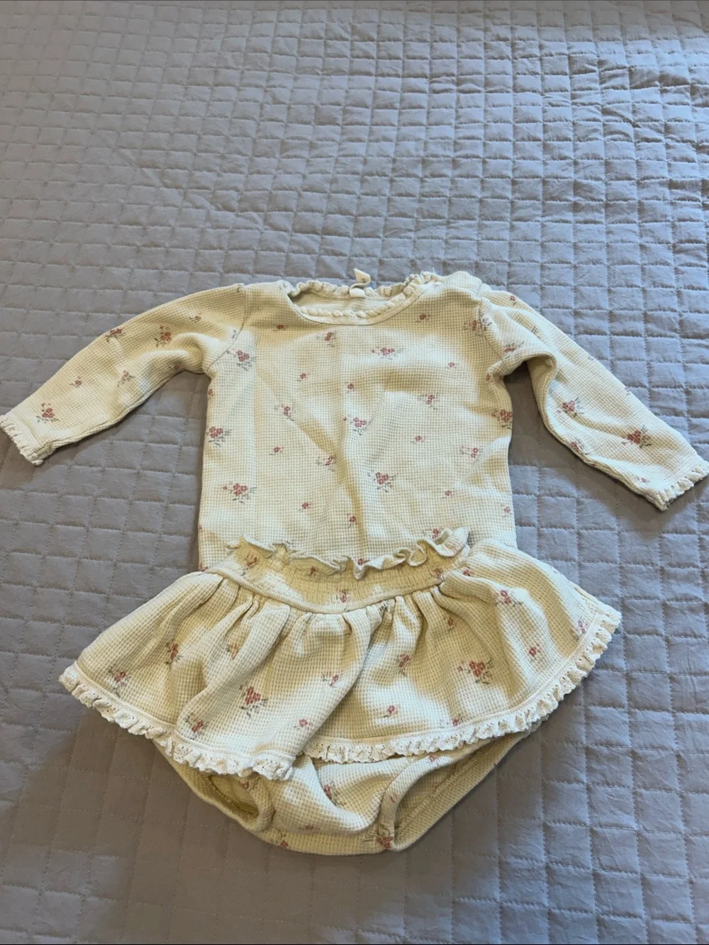 Quincy Mae Cream Floral Long Sleeve Bodysuit with Bloomers